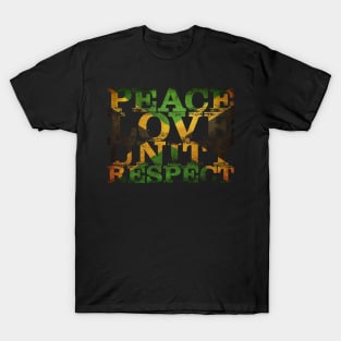 Distressed Peace Love Unity Respect Jamaican Flag Reggae T-Shirt